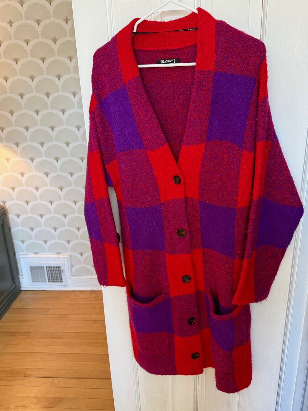 Blank NYC Red & Blue Checkered Cardigan Size Small